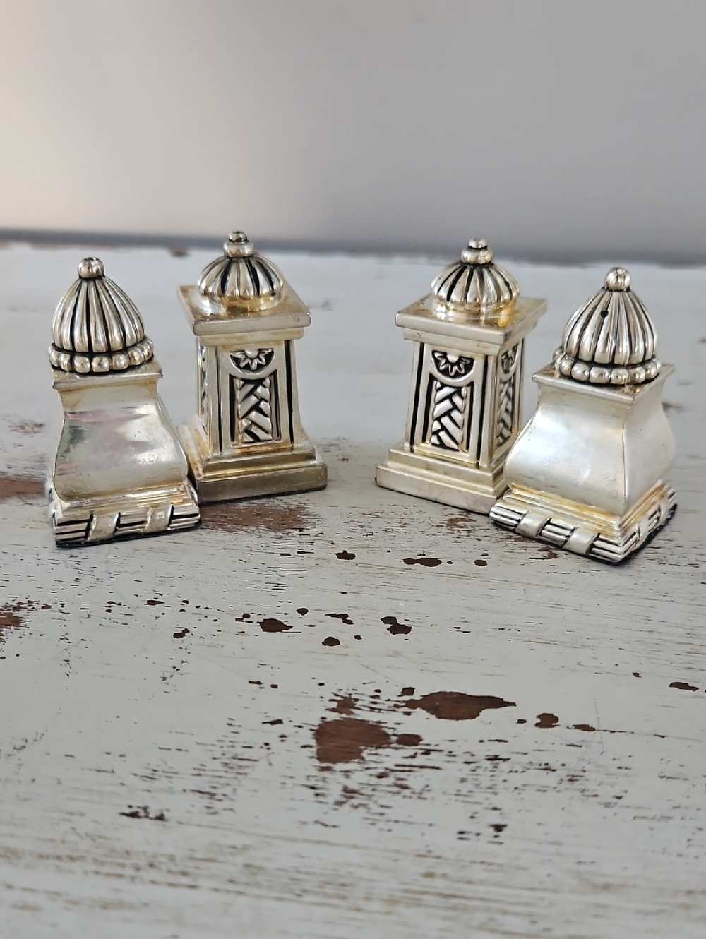 2 Pair Vintage Art Deco Silver Salt and Pepper Shakers - Silver Plate